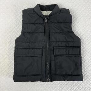 H&M Toddler 18 24M 2T Black Quilted Puffer Fall Vest Jacket Pockets Full Zip